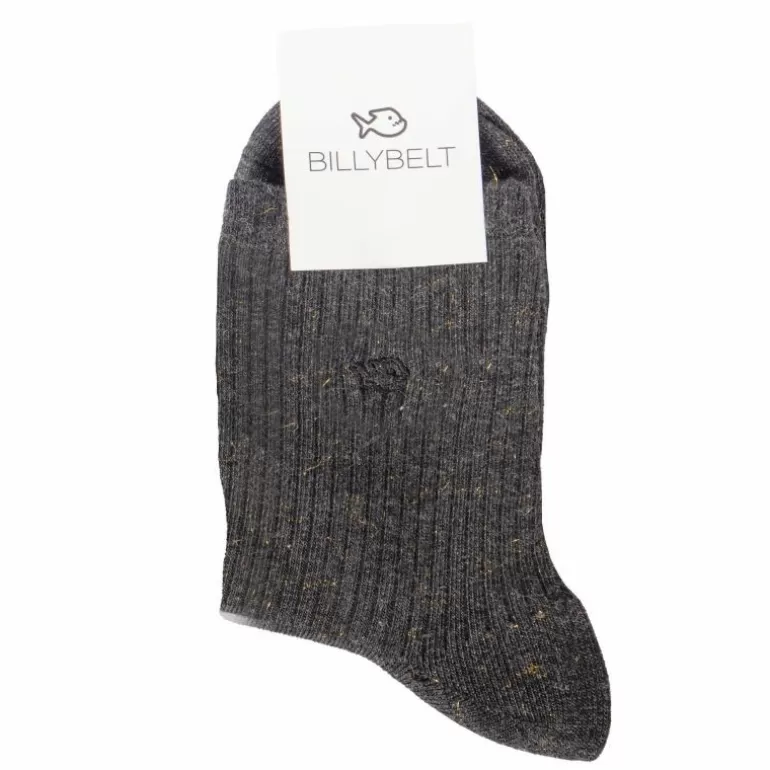 New Chaussettes Cotelees Gris Fonce Femme