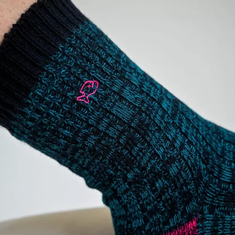 Store Chaussettes En Coton Epais Club - Vert Et Rose Femme