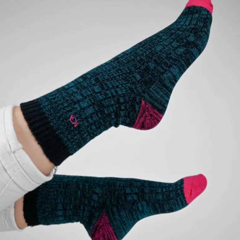 Store Chaussettes En Coton Epais Club - Vert Et Rose Femme