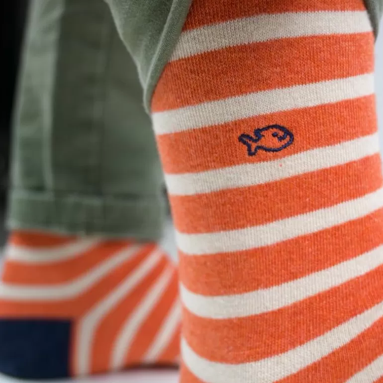 Flash Sale Chaussettes En Coton Peigne A Rayures Larges - Orange Homme