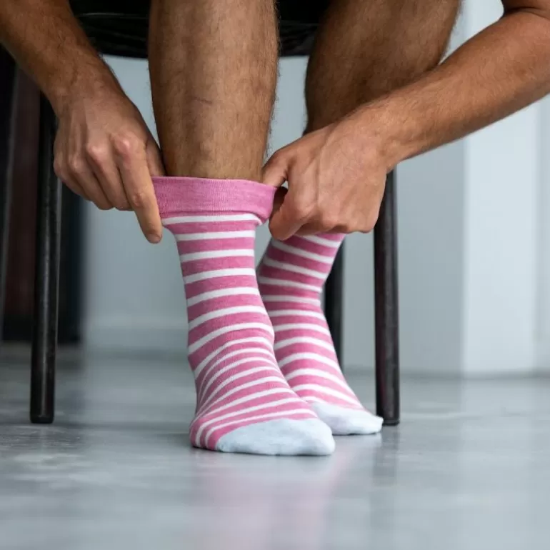 Flash Sale Chaussettes En Coton Peigne A Rayures Larges Rose Homme