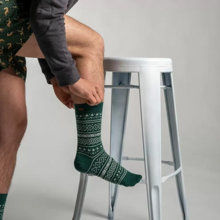 New Chaussettes En Coton Peigne Jacquard - Vert Homme