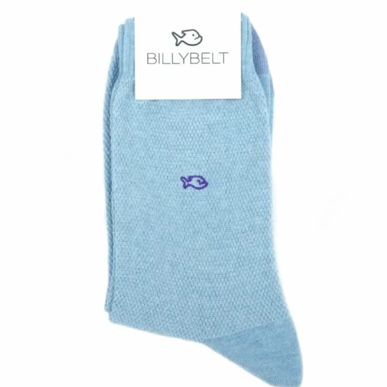 Store Chaussettes En Coton Peigne Maille Piquee - Bleu Clair Homme