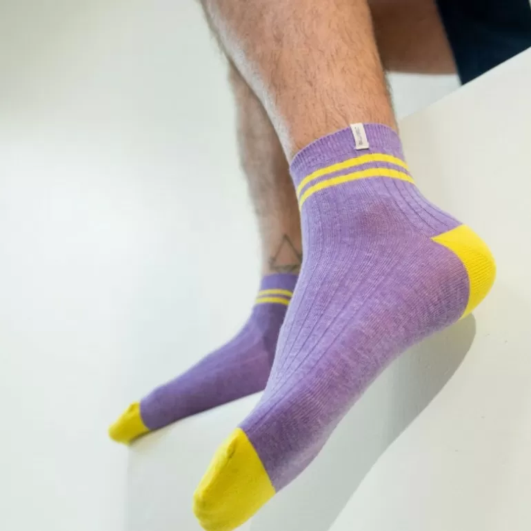 Sale Chaussettes En Coton Peigne Mi-Hautes - Violet Homme