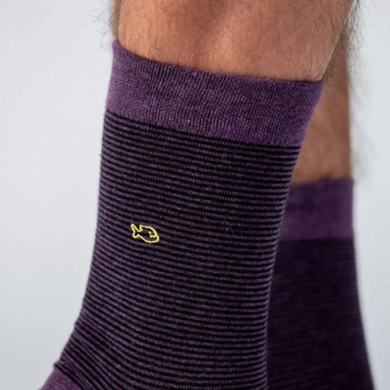 Best Chaussettes En Coton Peigne Rayees - Amethyste Homme