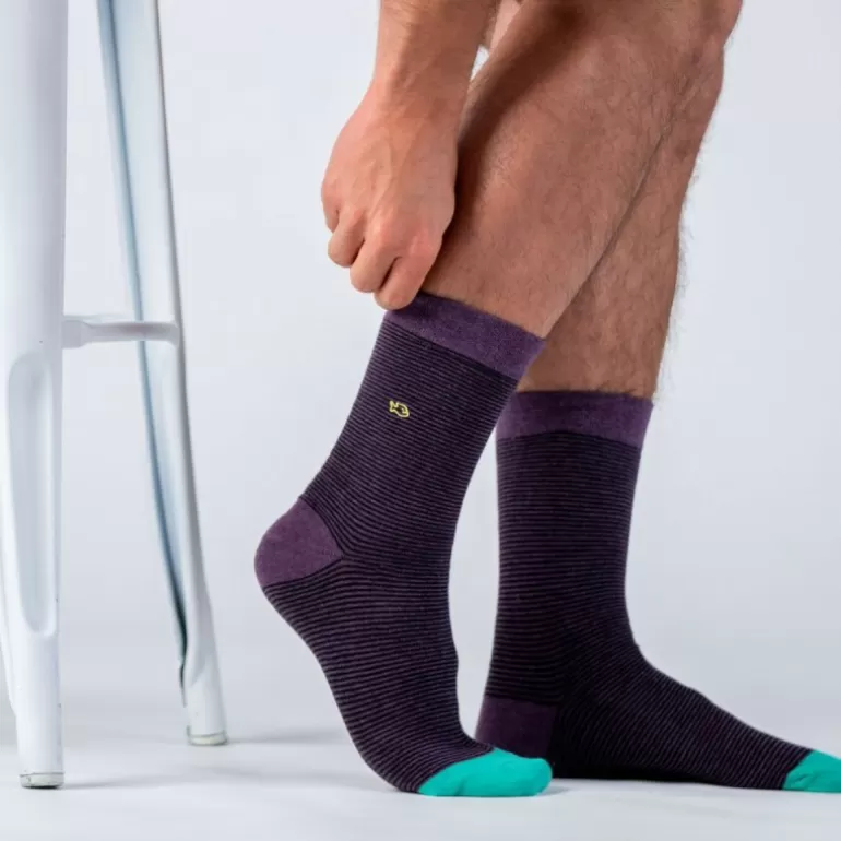 Best Chaussettes En Coton Peigne Rayees - Amethyste Homme