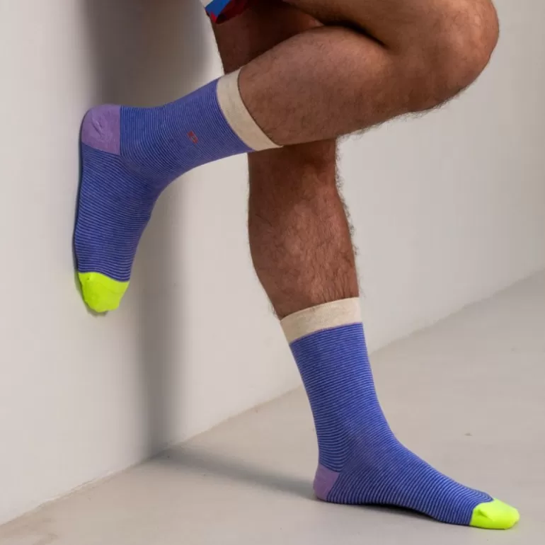 Online Chaussettes En Coton Peigne Rayees - Vibrante Homme