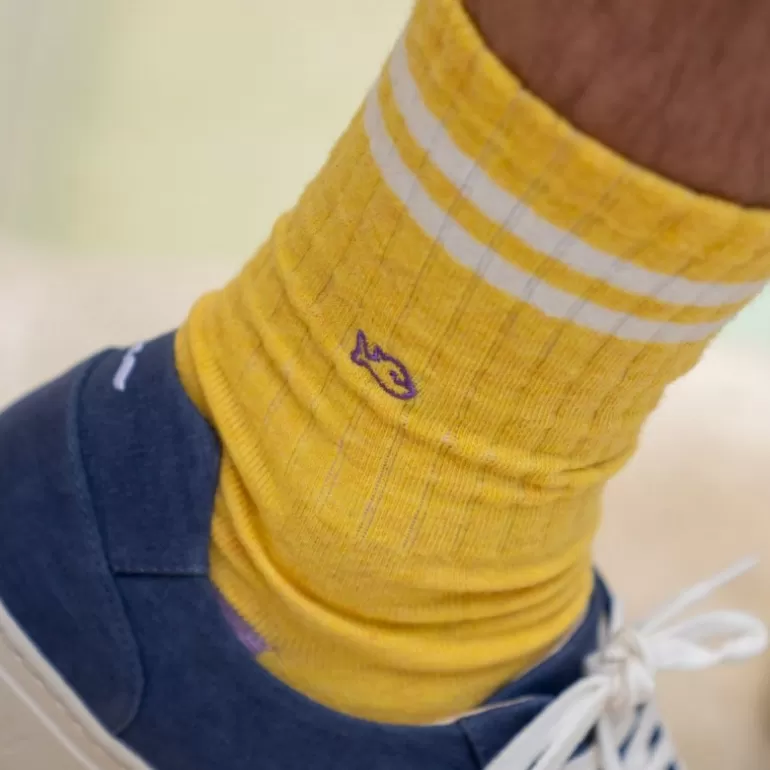 Discount Chaussettes En Coton Peigne Retro - Jaune Homme