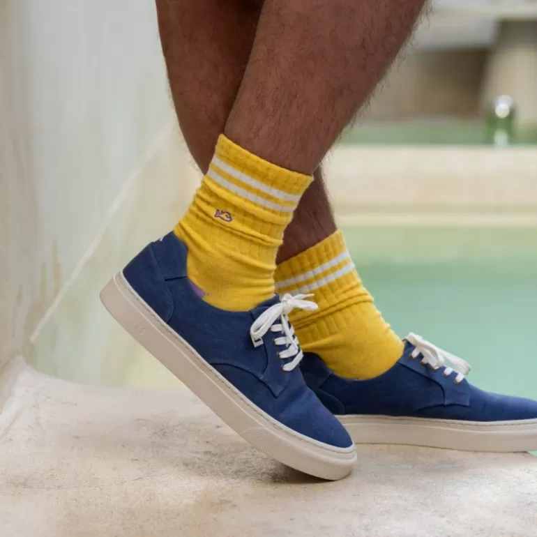 Discount Chaussettes En Coton Peigne Retro - Jaune Homme