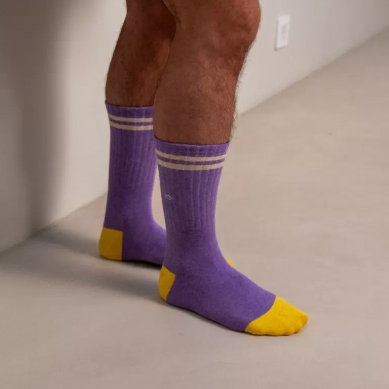 Best Sale Chaussettes En Coton Peigne Retro - Violet Chine Homme