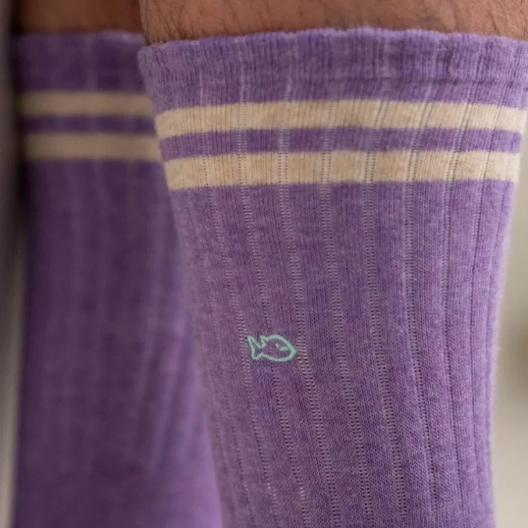 Best Sale Chaussettes En Coton Peigne Retro - Violet Chine Homme