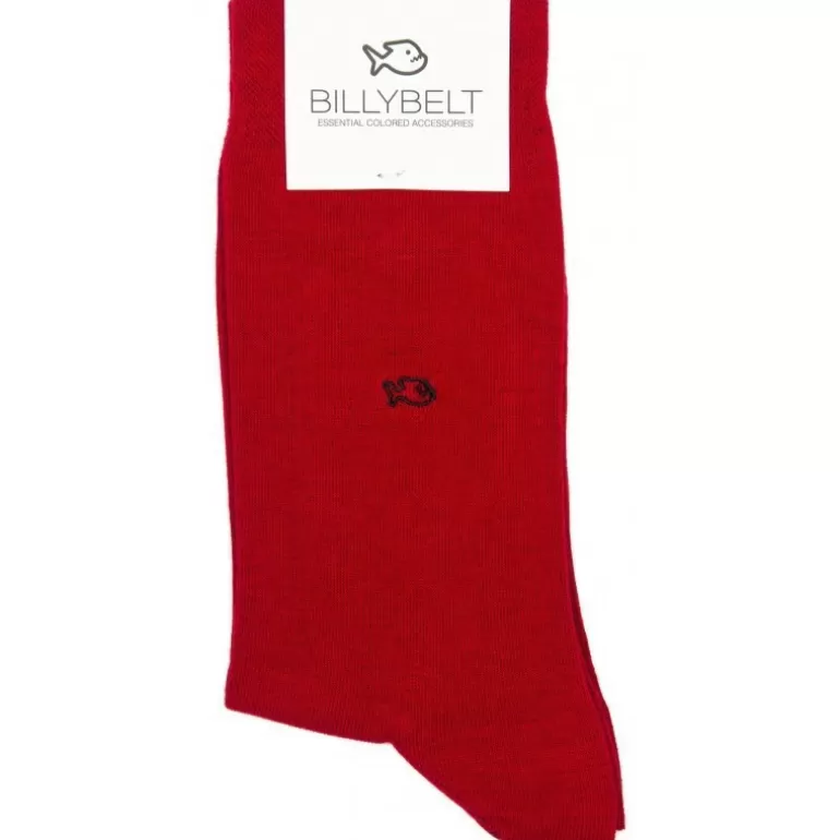 Sale Chaussettes En Coton Peigne Unies - Rouge Grenade Homme