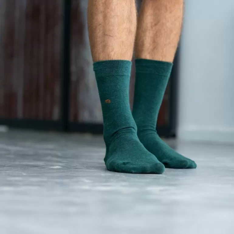 New Chaussettes En Coton Peigne Unies - Vert Anglais Homme