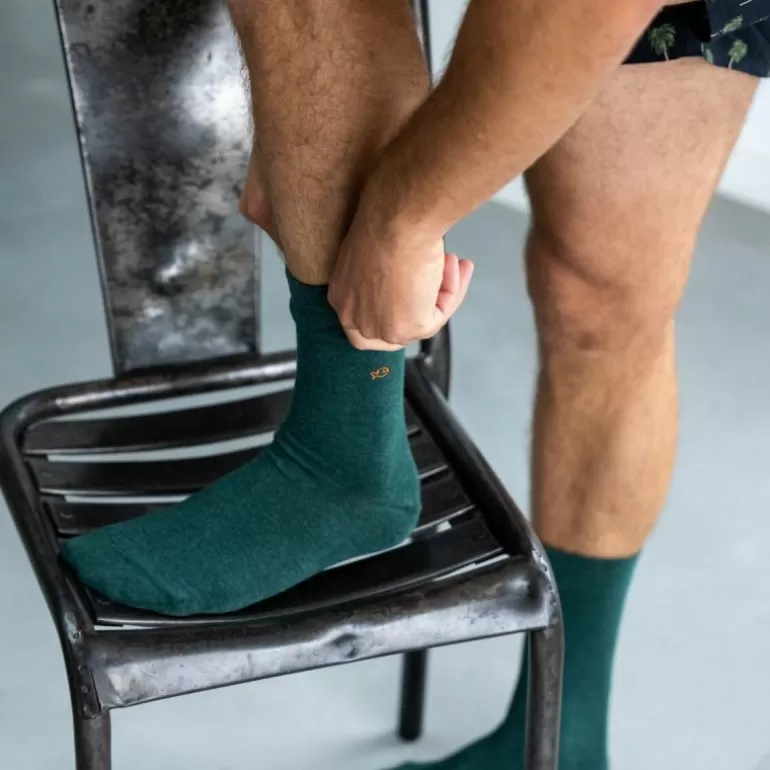 New Chaussettes En Coton Peigne Unies - Vert Anglais Homme