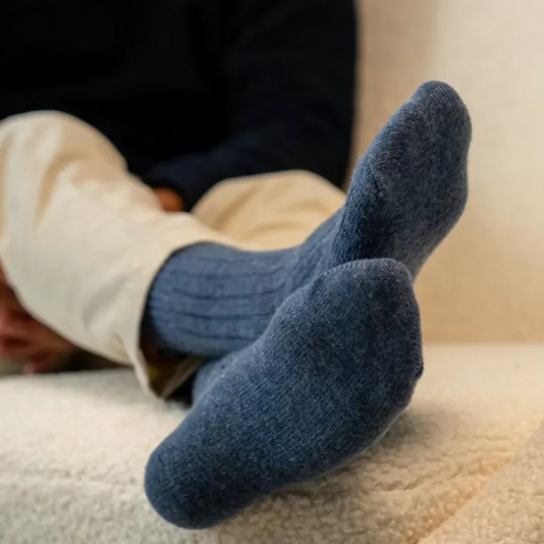 Hot Chaussettes En Laine Bleu Jean Homme