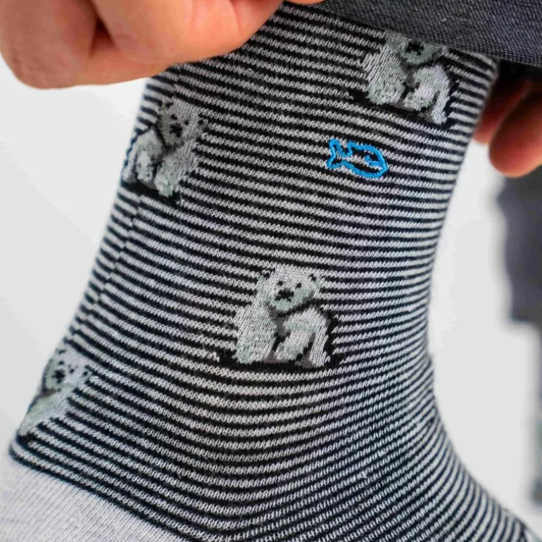 Best Sale Chaussettes Motifs Animaliers Ours Blanc En Coton Peigne Homme