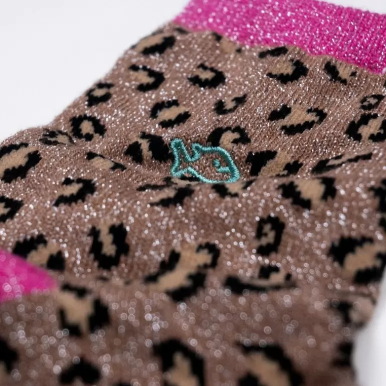 Cheap Chaussettes Pailletees En Coton Peigne Leopard - Camel Et Rose Femme