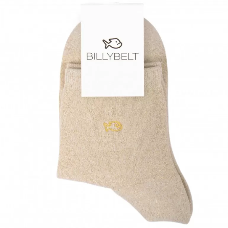 Outlet Chaussettes Pailletees En Coton Peigne Unies - Beige Femme