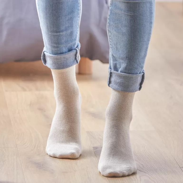 Outlet Chaussettes Pailletees En Coton Peigne Unies - Beige Femme