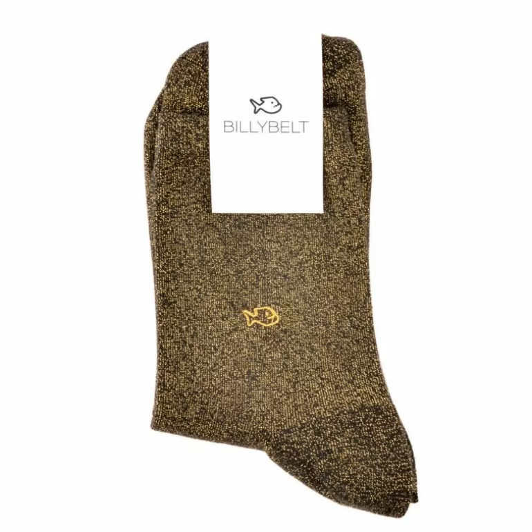 Clearance Chaussettes Pailletees En Coton Peigne Unies - Noir Mineral Femme