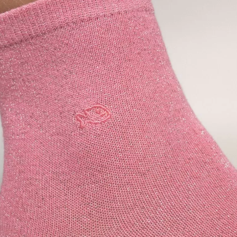 Cheap Chaussettes Pailletees En Coton Peigne Unies - Rose Peche Femme