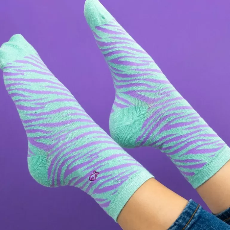 Store Chaussettes Pailletees En Coton Peigne Zebre - Vert Et Violet Femme