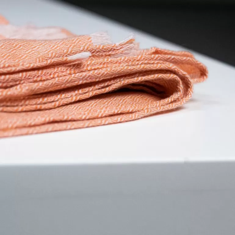 Online Foulard 100% Coton Biologique Jacquard Orange Foulards