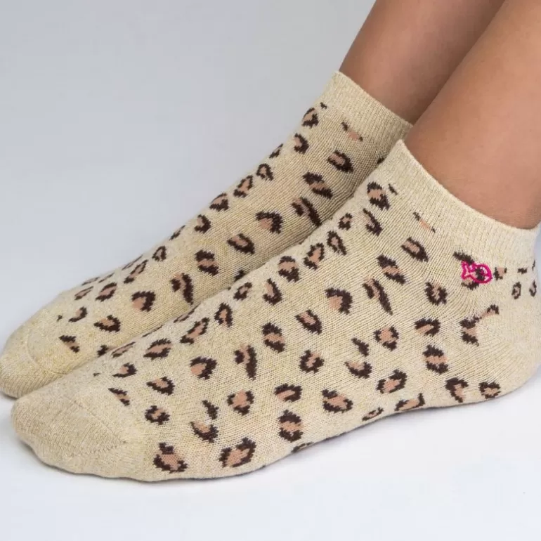 Online Socquettes Pailletees En Coton Peigne Leopard - Beige Femme