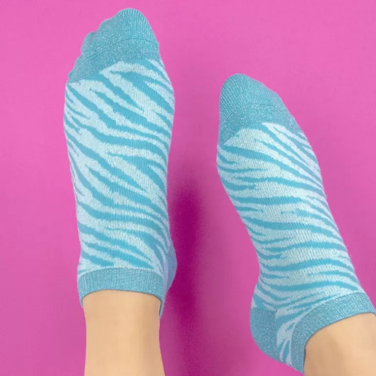 Best Sale Socquettes Pailletees En Coton Peigne Zebre - Bleu Femme