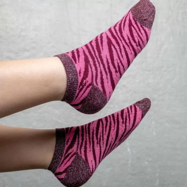 Best Socquettes Pailletees En Coton Peigne Zebre - Rose Femme